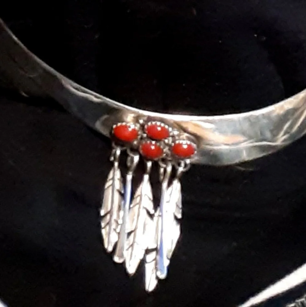 Navajo Coral and Silver Choker by Bruce Morgan - Picture 1 of 8